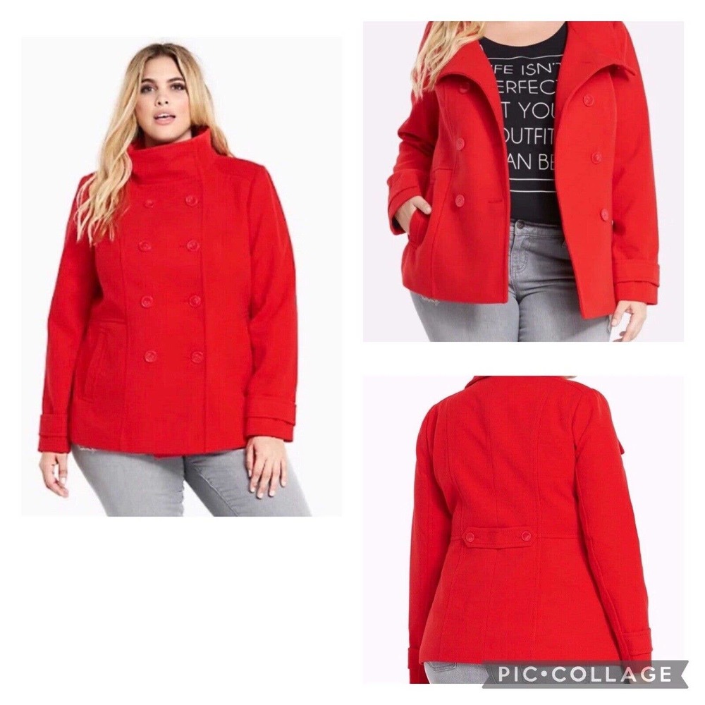 Torrid Double Breasted Peacoat Short Waisted Coat in Racing Red size 4 (4X)